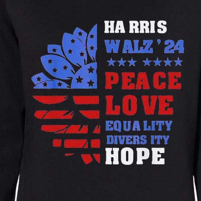 Kamala Walz Peace Love Equality Hope Diversity Womens California Wash Sweatshirt