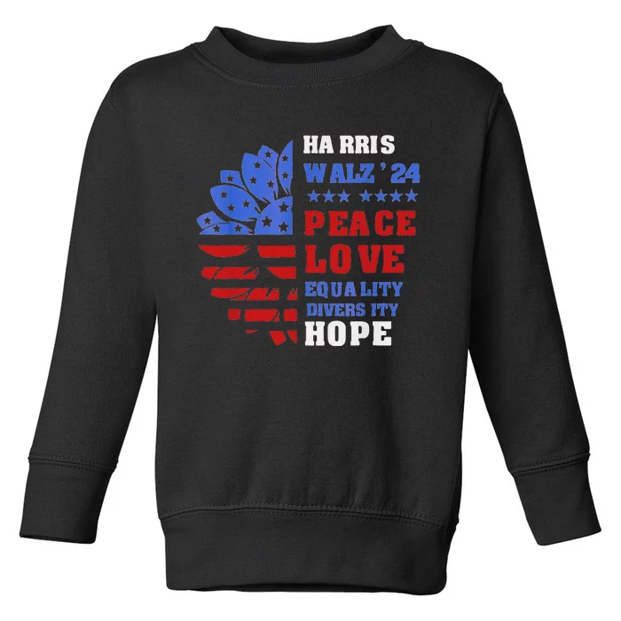 Kamala Walz Peace Love Equality Hope Diversity Toddler Sweatshirt