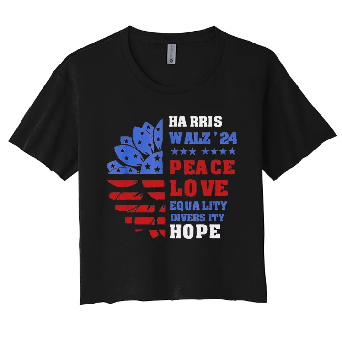 Kamala Walz Peace Love Equality Hope Diversity Women's Crop Top Tee