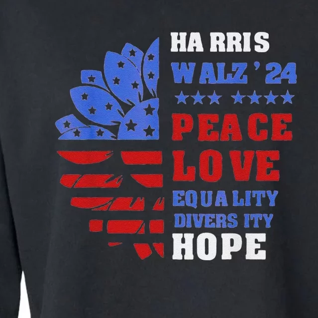 Kamala Walz Peace Love Equality Hope Diversity Cropped Pullover Crew