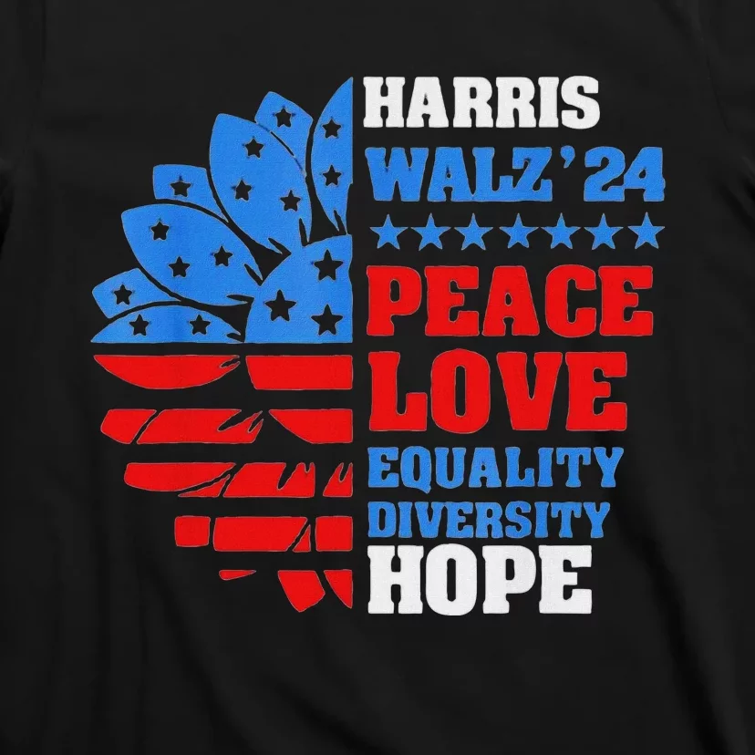 Kamala Walz Peace Love Equality Hope Diversity T-Shirt