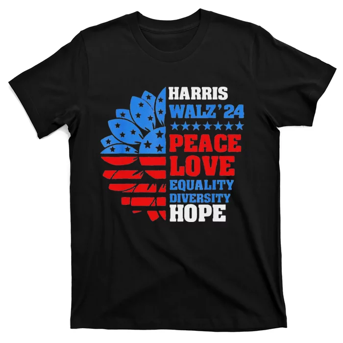 Kamala Walz Peace Love Equality Hope Diversity T-Shirt