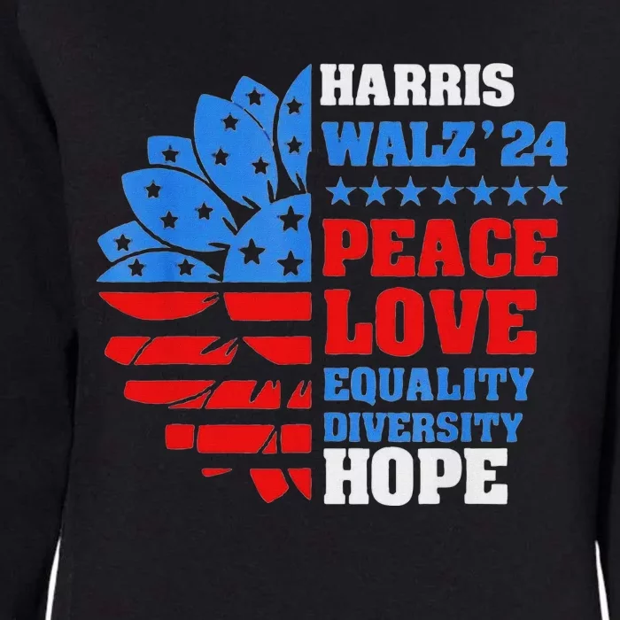 Kamala Walz Peace Love Equality Hope Diversity Womens California Wash Sweatshirt