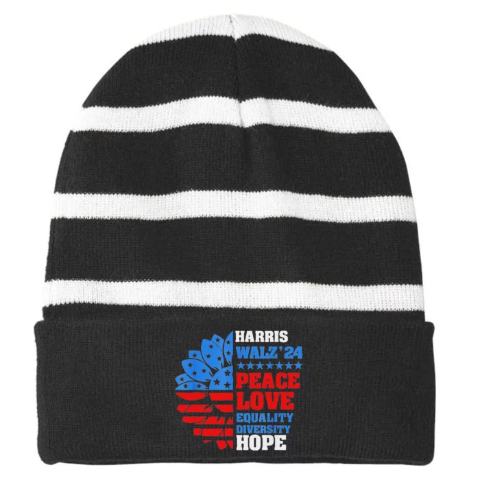 Kamala Walz Peace Love Equality Hope Diversity Striped Beanie with Solid Band