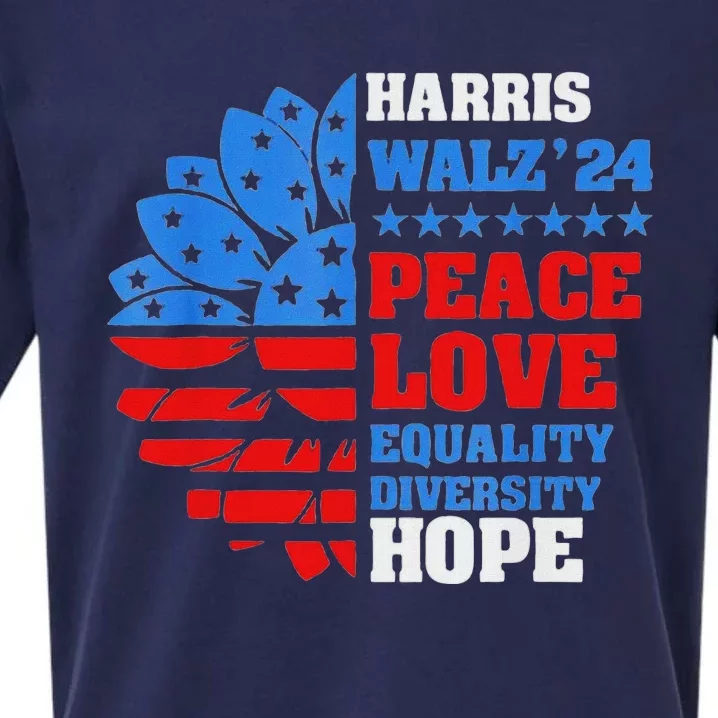 Kamala Walz Peace Love Equality Hope Diversity Sueded Cloud Jersey T-Shirt