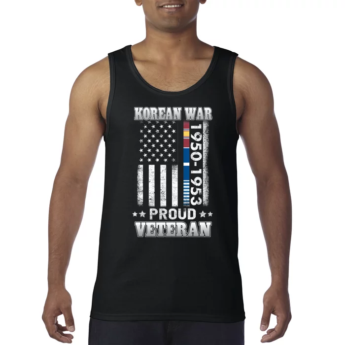 Korean War Proud Veteran For Military American Flag Patriotic Tank Top