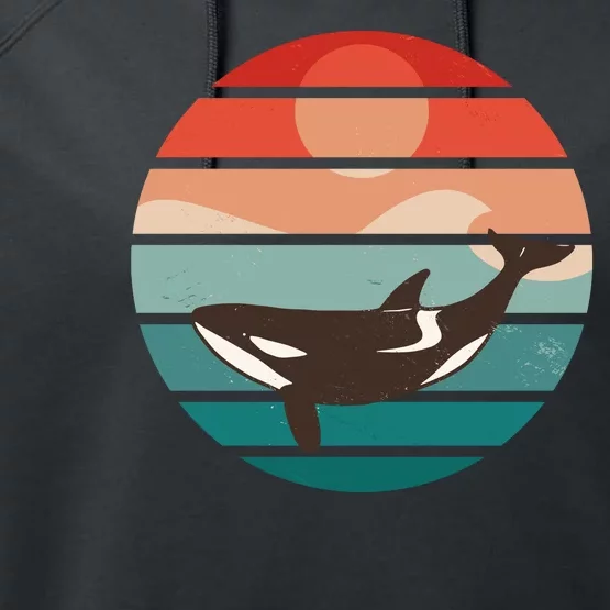 Killer Whale Retro Sunset Performance Fleece Hoodie