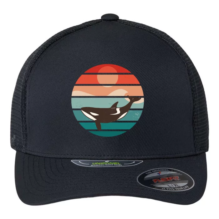 Killer Whale Retro Sunset Flexfit Unipanel Trucker Cap