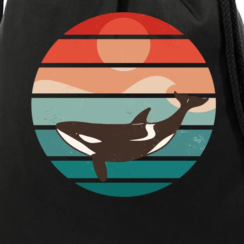 Killer Whale Retro Sunset Drawstring Bag