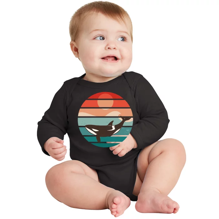 Killer Whale Retro Sunset Baby Long Sleeve Bodysuit