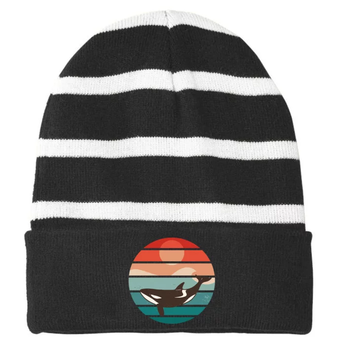 Killer Whale Retro Sunset Striped Beanie with Solid Band