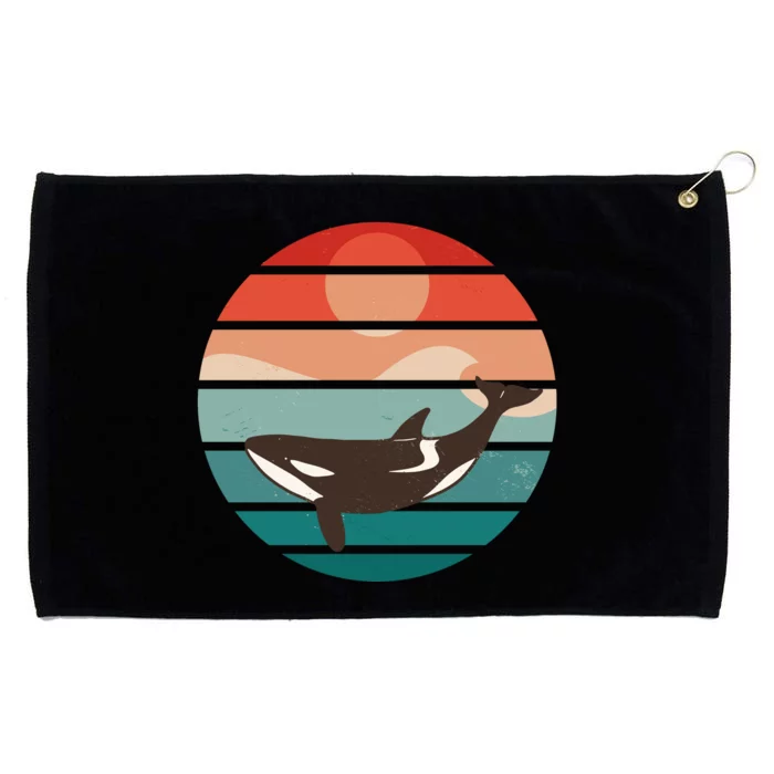 Killer Whale Retro Sunset Grommeted Golf Towel