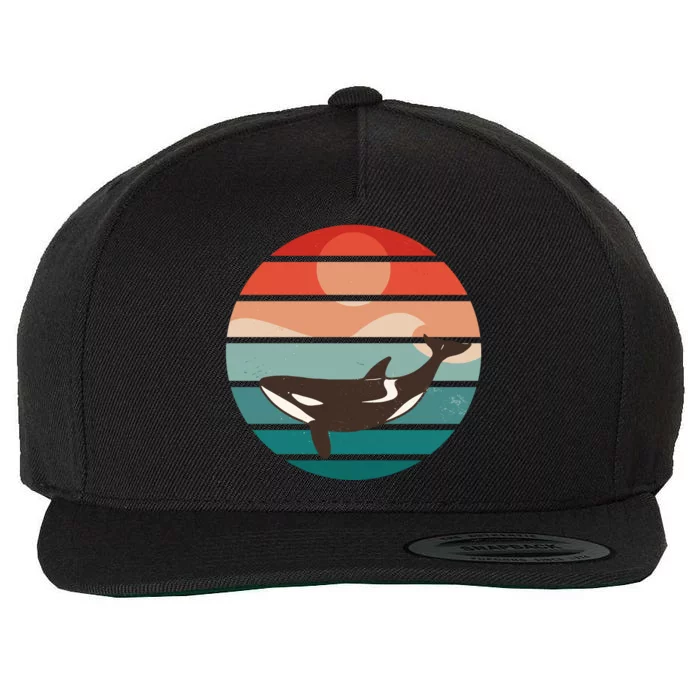 Killer Whale Retro Sunset Wool Snapback Cap