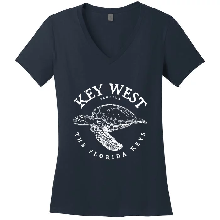 Key West Turtle Florida Keys Scuba Fishing Diving Tee Women's V-Neck T-Shirt