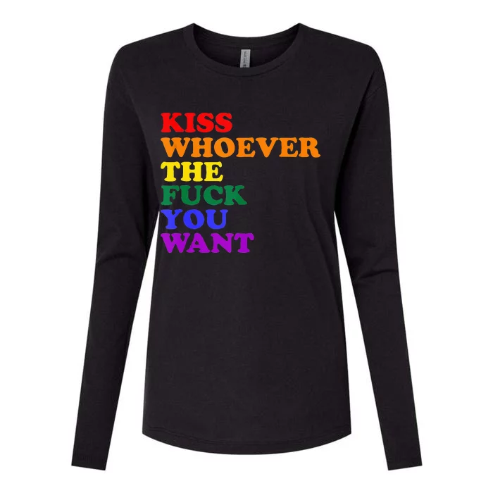 Kiss Whoever The Fuck You Want Lgbt Womens Cotton Relaxed Long Sleeve T-Shirt