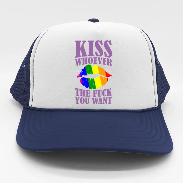 Kiss Whoever The F You Want Lgbt Pride Month Lgbtq Rainbow Gift Trucker Hat