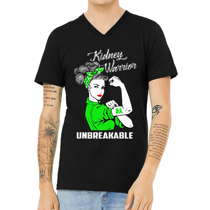 Kidney Warrior Unbreakable Kidney Awareness Gift V-Neck T-Shirt