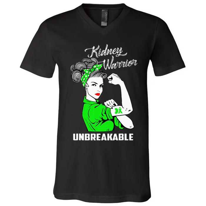 Kidney Warrior Unbreakable Kidney Awareness Gift V-Neck T-Shirt