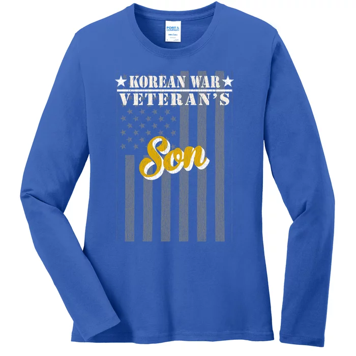 Korean War Veteran Son Proud American Flag Gift Ladies Long Sleeve Shirt