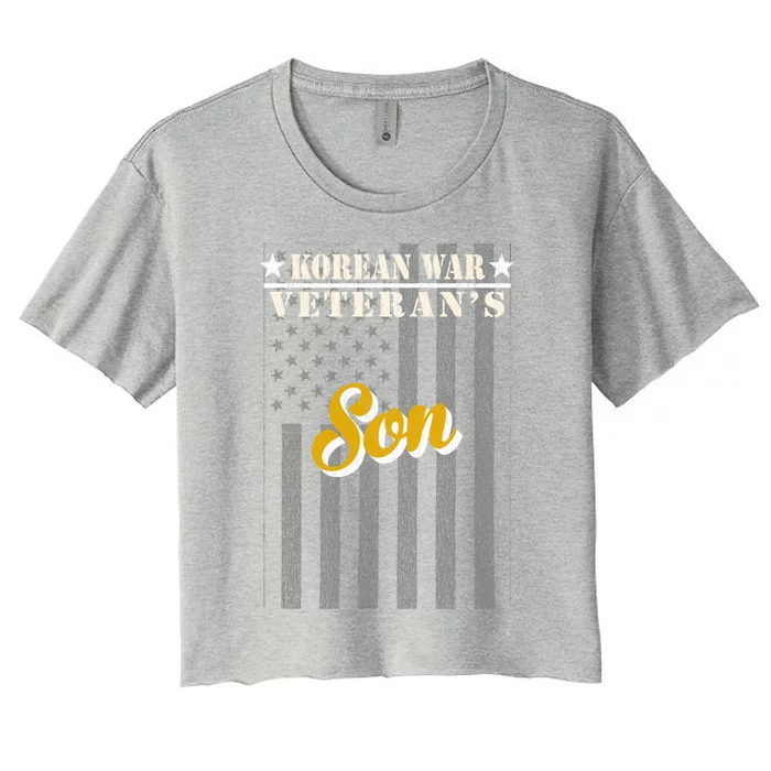 Korean War Veteran Son Proud American Flag Gift Women's Crop Top Tee