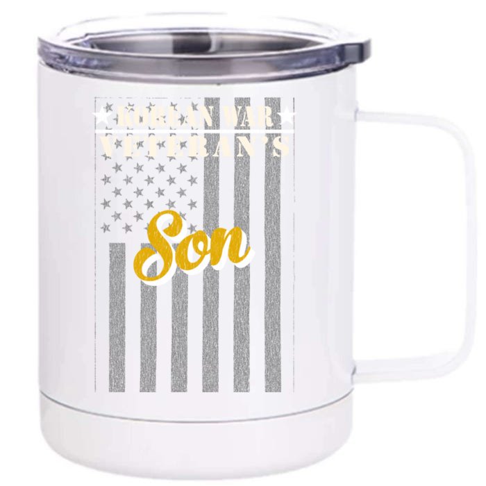 Korean War Veteran Son Proud American Flag Gift Front & Back 12oz Stainless Steel Tumbler Cup