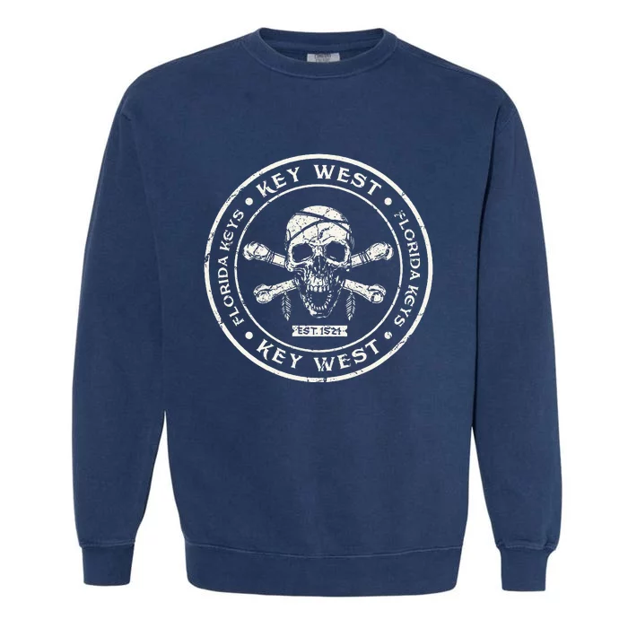 Key West Vacation Skull And Cross Bones Garment-Dyed Sweatshirt