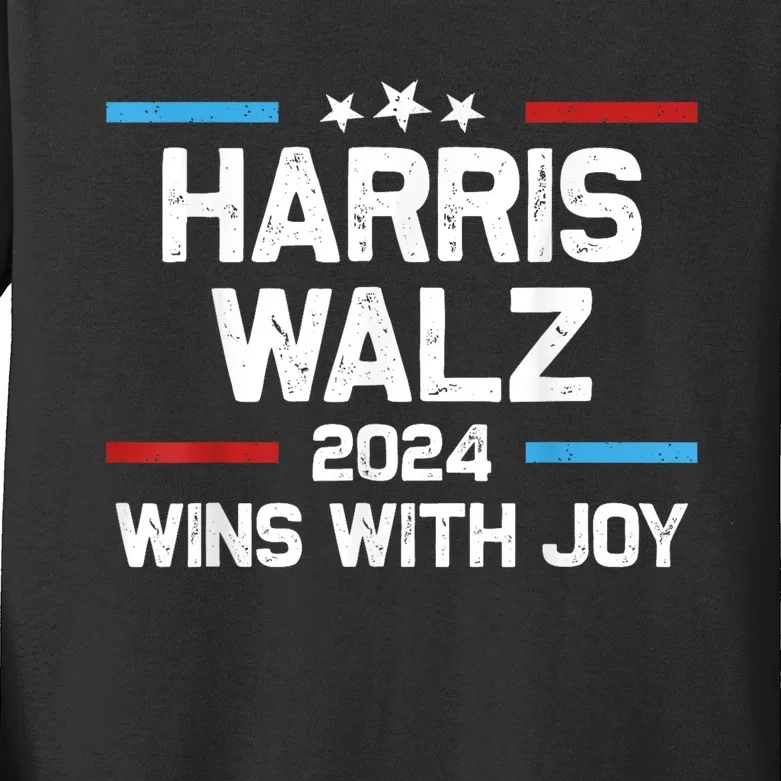 Kamala Wins With Joy Harris Waltz 2024 President Election Kids Long Sleeve Shirt