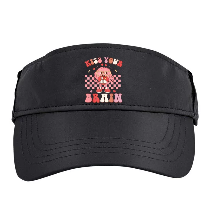 Kiss Your Brain Retro Valentines Day Valentine Teacher Squad Adult Drive Performance Visor