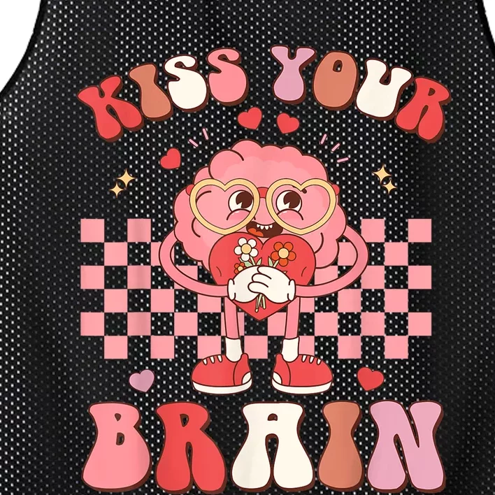 Kiss Your Brain Retro Valentines Day Valentine Teacher Squad Mesh Reversible Basketball Jersey Tank