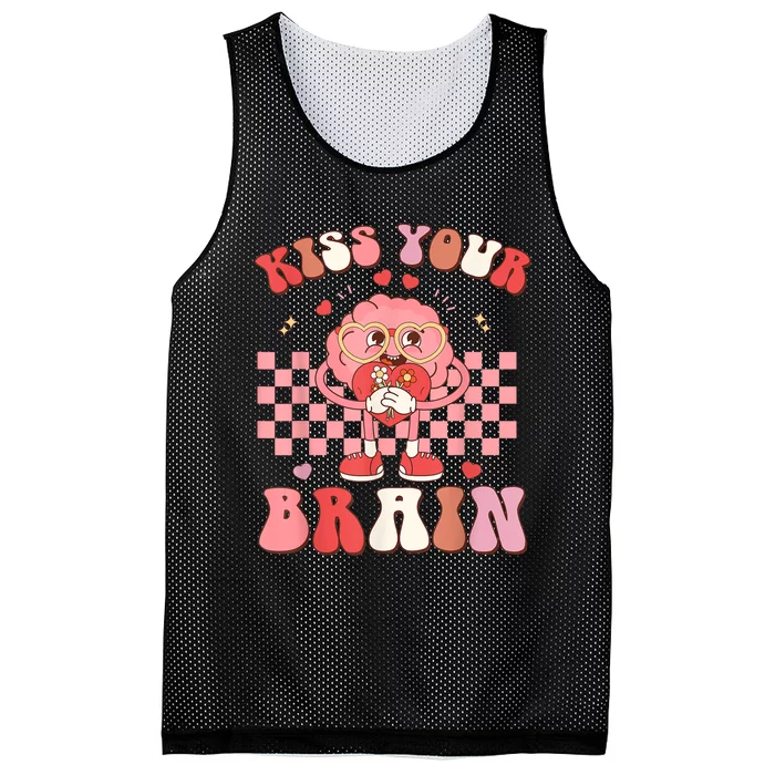 Kiss Your Brain Retro Valentines Day Valentine Teacher Squad Mesh Reversible Basketball Jersey Tank