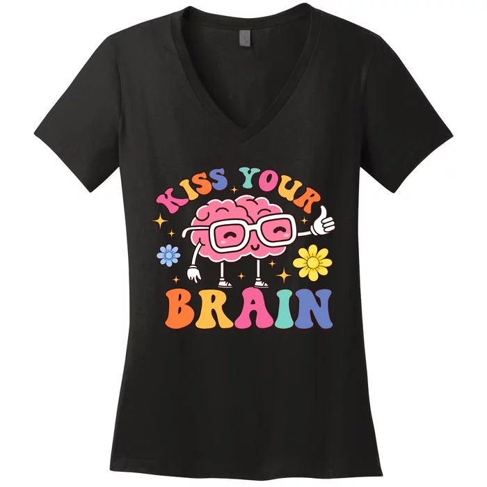 Kiss Your Brain Cute Teacher Appreciation Back To School Women's V-Neck T-Shirt