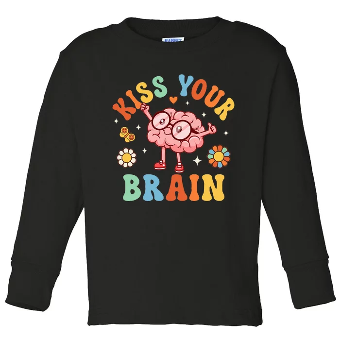 Kiss Your Brain Teacher For Back To School Toddler Long Sleeve Shirt