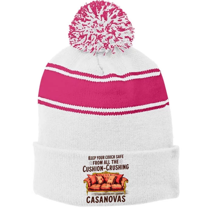 Keep Your Couch Safe From All The Cushion Crushing Casanovas Stripe Pom Pom Beanie