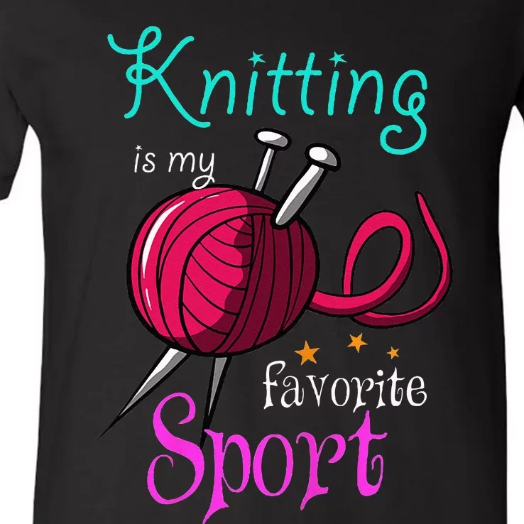 Knitting Yarn Craft Hand Knit Handcraft Knitters Knitting V-Neck T-Shirt