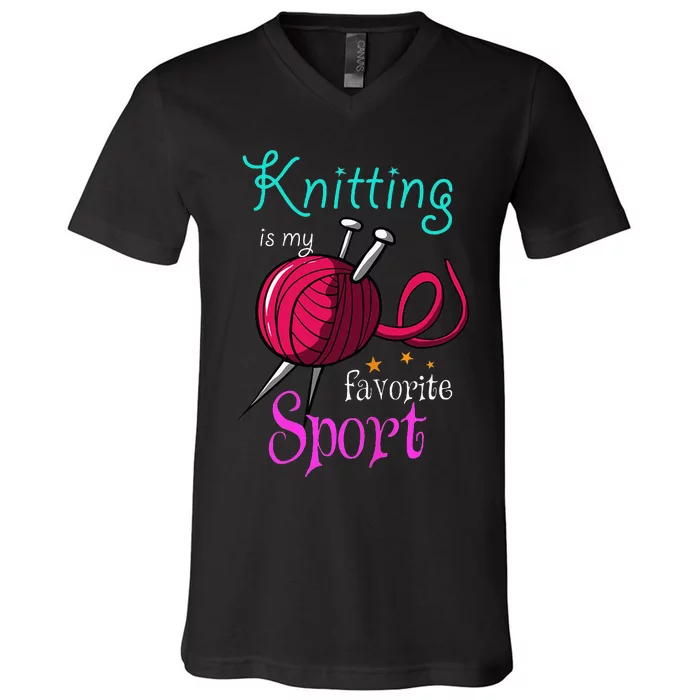 Knitting Yarn Craft Hand Knit Handcraft Knitters Knitting V-Neck T-Shirt