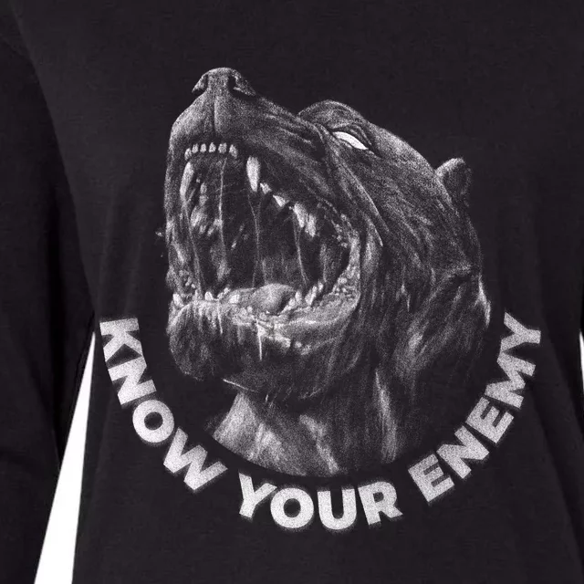 Know Your Enemy Realistic Pitbull Dog Womens Cotton Relaxed Long Sleeve T-Shirt