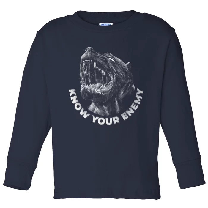 Know Your Enemy Realistic Pitbull Dog Toddler Long Sleeve Shirt