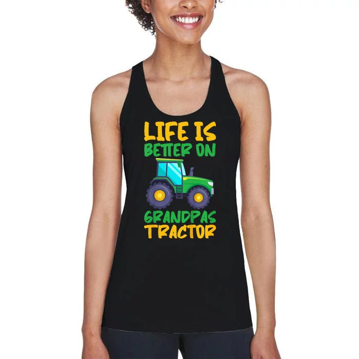 Kids Young Farmer Funny Tractor Boy On Grandpas Tractor Women's Racerback Tank