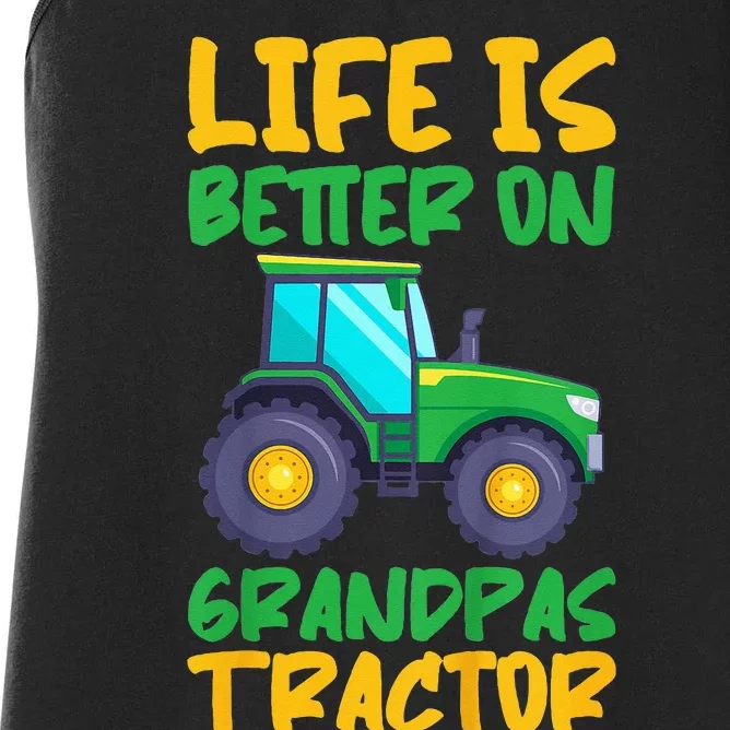 Kids Young Farmer Funny Tractor Boy On Grandpas Tractor Women's Racerback Tank