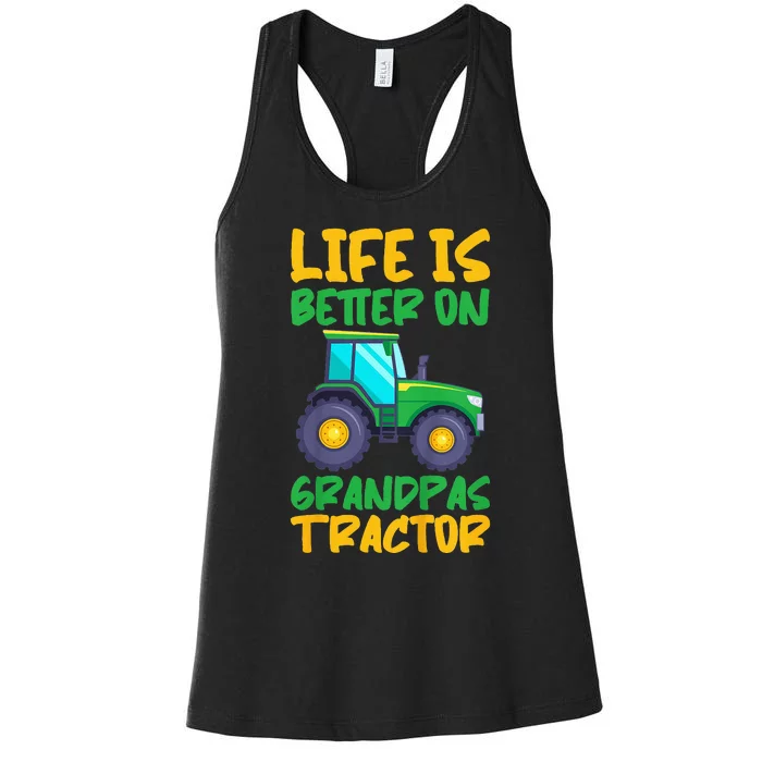 Kids Young Farmer Funny Tractor Boy On Grandpas Tractor Women's Racerback Tank