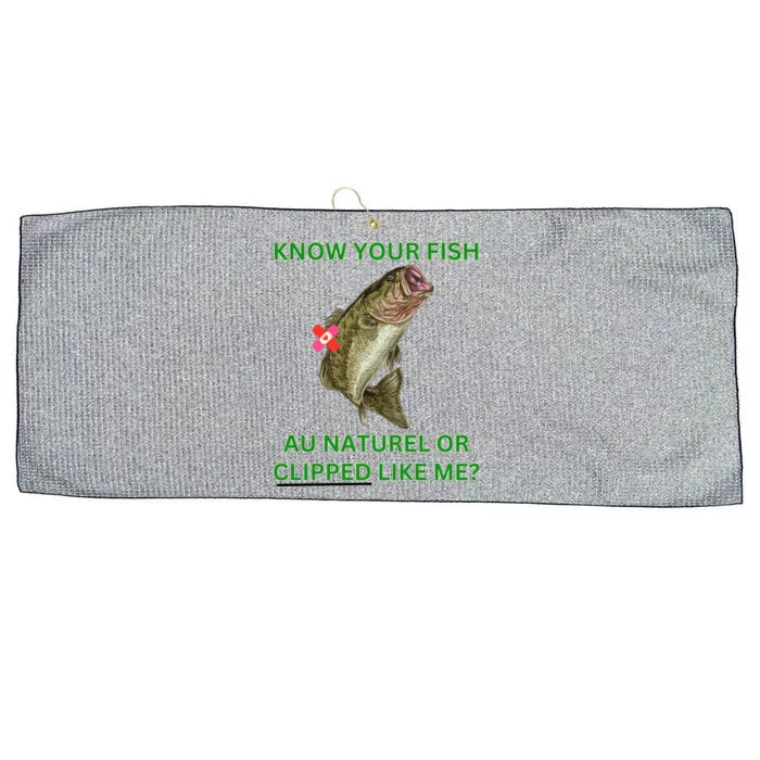 Know Your Fish Au Naturel Or Clipped Funny Fishing Bass Gift Large Microfiber Waffle Golf Towel