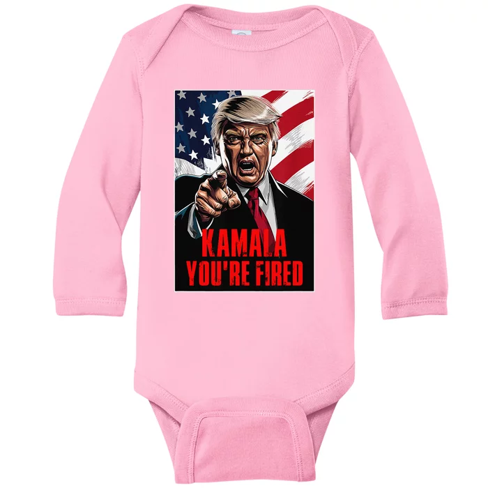 Kamala YouRe Fired Trump 2024 Funny Supporter Anti Kamala Baby Long Sleeve Bodysuit