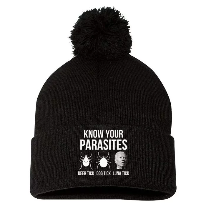 Know Your Parasites Anti Joe Biden Sucks Pom Pom 12in Knit Beanie