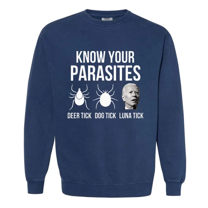 Know Your Parasites Anti Joe Biden Sucks Garment-Dyed Sweatshirt