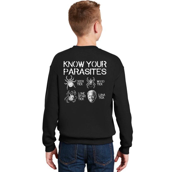 Know Your Parasites Tick Biden Front & Back Kids Sweatshirt