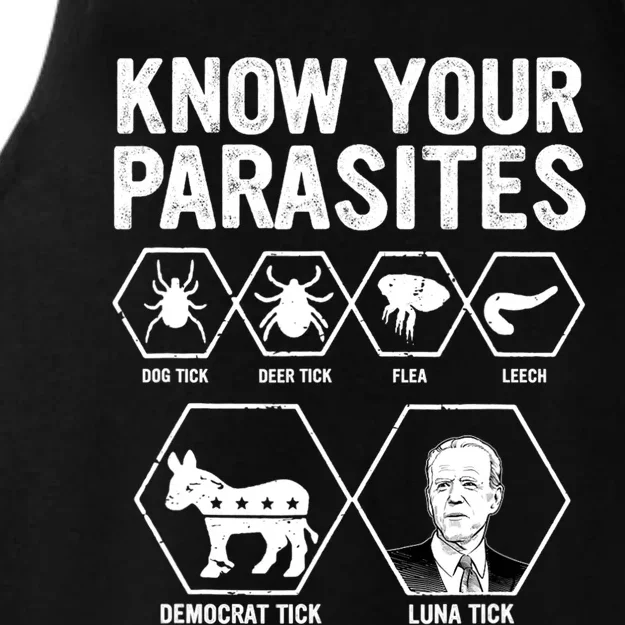 Know Your Parasites Funny Anti Joe Biden Design Ladies Tri-Blend Wicking Tank