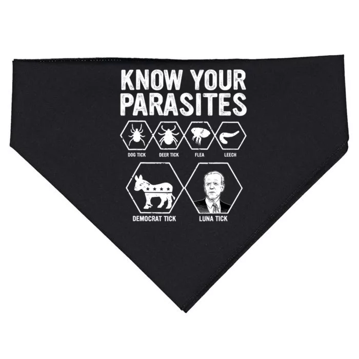 Know Your Parasites Funny Anti Joe Biden Design USA-Made Doggie Bandana