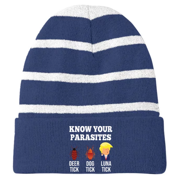 Know Your Parasites Antitrump Funny Luna Tick Resist Striped Beanie with Solid Band