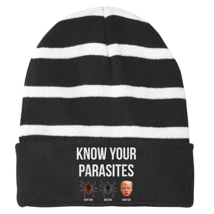 Know Your Parasites Dump President Trump Parasite Lunatic Striped Beanie with Solid Band