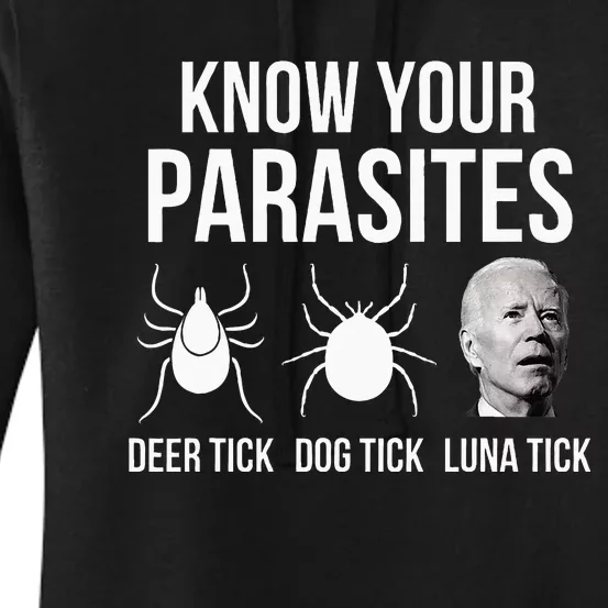 Know Your Parasites Anti Joe Biden Sucks Funny Political Women's Pullover Hoodie